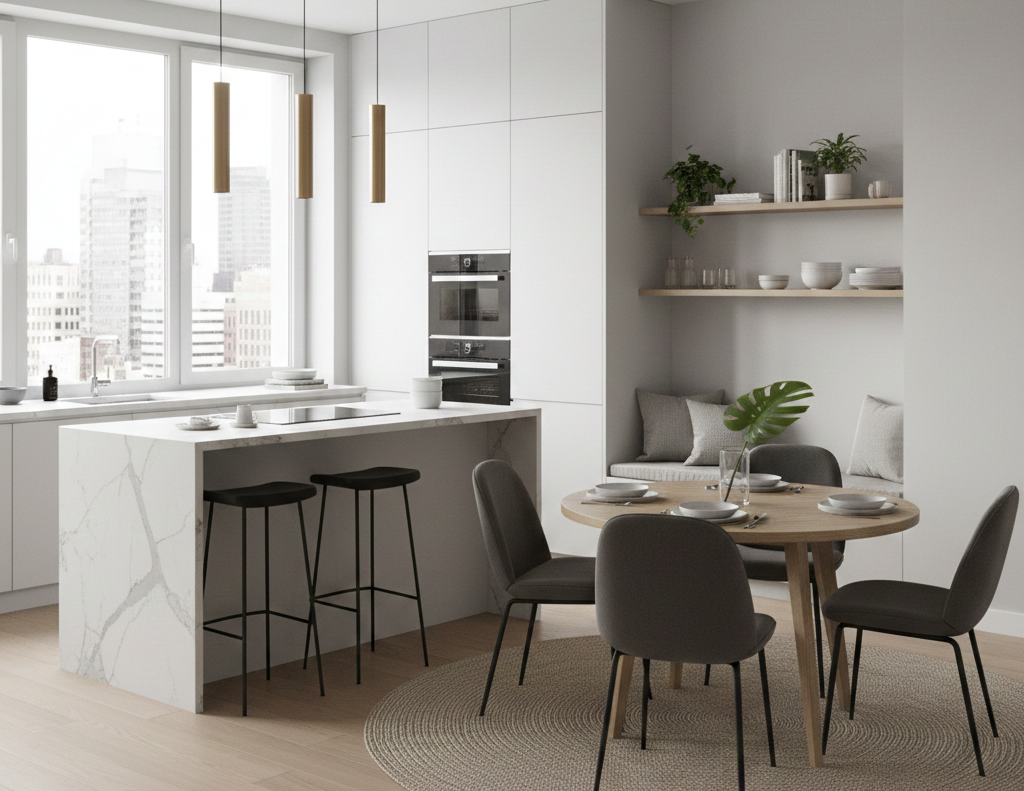 П-образная и островная планировка: преимущества, нюансы, примеры для небольших помещений