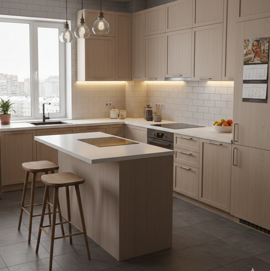 П-образная и островная планировка: преимущества, нюансы, примеры для небольших помещений