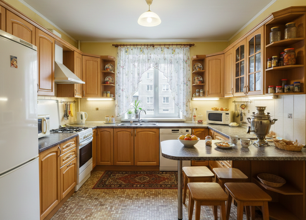 П-образная и островная планировка: преимущества, нюансы, примеры для небольших помещений