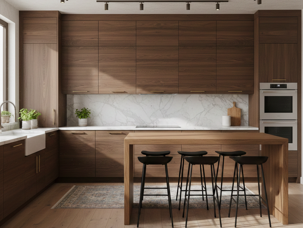 Трехуровневая кухня с антресолями: вверх, а не вширь